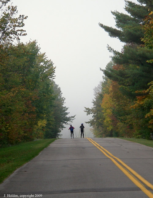 Roller skiers in the Fog, Fortune Parkway