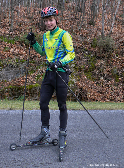 Zeke roller skiing on the Champlain Parkway
