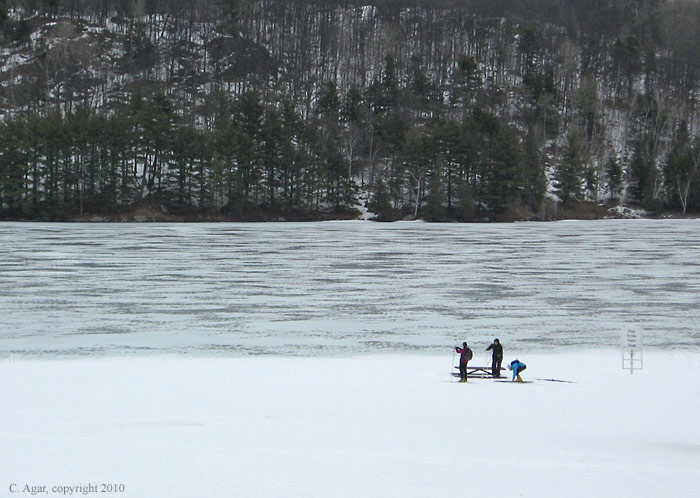 A chilly picnic on the beach, Lac Philippe